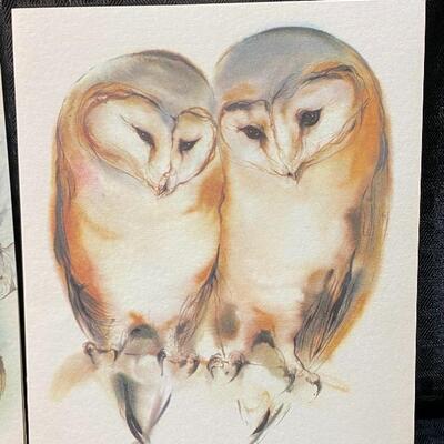 Pair of Vintage Klaus Meyer Gasters Owl Watercolor Blank Cards