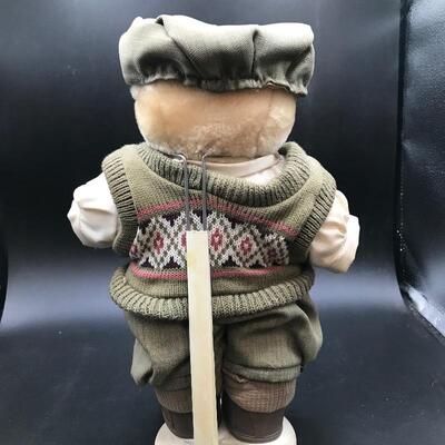 English Country-Attired Teddy Bear w. Metal Stand