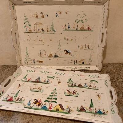 LOT 277 Pair Wood Hand Painted Serving Trays