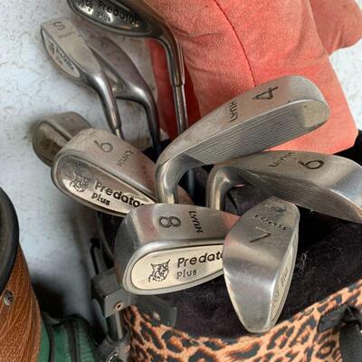 LOT 346  LADIES GOLF GROUP 3 BAGS FULL CLUBS NANCY LOPEZ