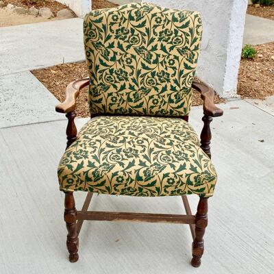 LOT 348 ANTIQUE ARM CHAIR UPHOLSTERED BACK & SEATS