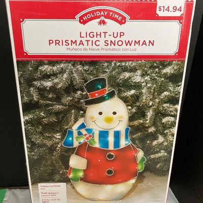 Lot #214 Holiday Time Light Up Prismatic Penguin and Snowman 