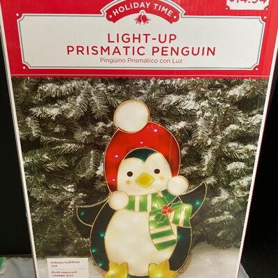 Lot #214 Holiday Time Light Up Prismatic Penguin and Snowman 