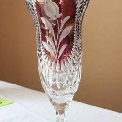 Lot 16 Med. Cranberry Lead Crystal Rose Vase