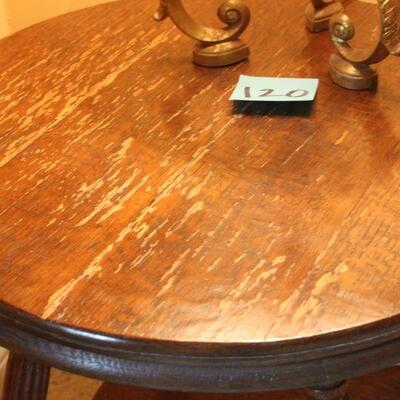Lot 121 Antique Round Oak Side Table w/ Glass Ball Feet