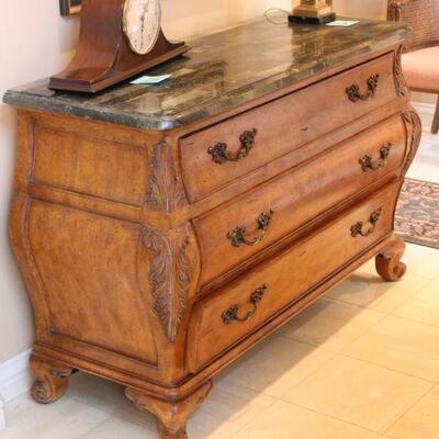 Lot 163 Solid Wood 3 Drawer Bombay Dresser w/ Granite Look Top