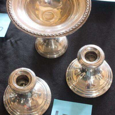 Lot 174 Sterling Silver Candle Sticks & Compote