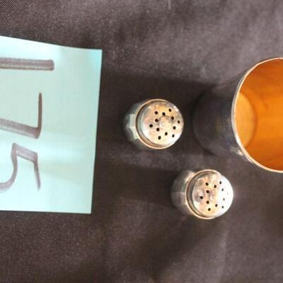 Lot 175 Sterling Silver Cup & Pair of Mini Shakers
