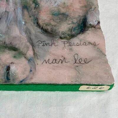Lot #255 Nan Lee Painted Stone Art Pink Persians