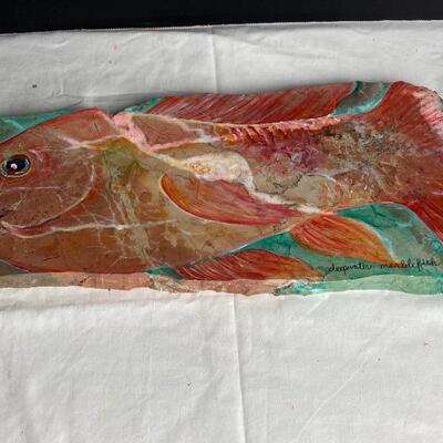 Lot #257 Nan Lee Painting On Stone Deep Water Marble Fish