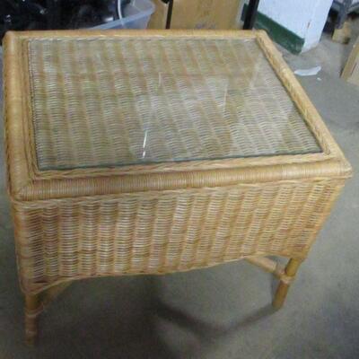 Lot 32 - Wicker Side Table With Glass