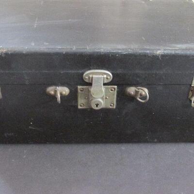 Lot 176- Vintage Black Wood Traveling Trunk