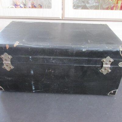 Lot 176- Vintage Black Wood Traveling Trunk