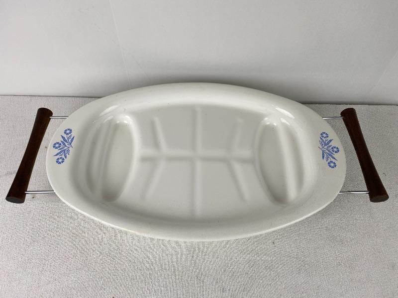 Lot 13 Corning Ware Corn Flower Platter w rack Serving Tray Pie Plate EstateSales