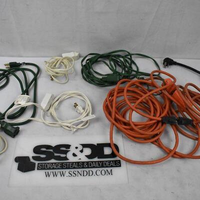 8 pc Extension Cords: 2 orange 2 green 3 white 1 black