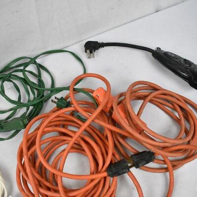8 pc Extension Cords: 2 orange 2 green 3 white 1 black