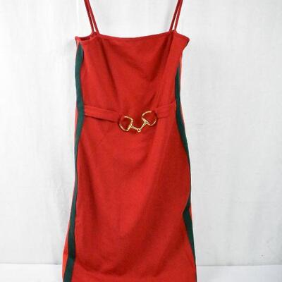 Visio USA Red Dress with Green Stripes. Gold Colored Buckle. Size Large