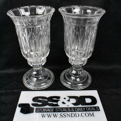 2 Large Candle Holders, Clear Cut Glass, 2pc each