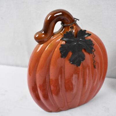 Pair of Glass Stand-up Pumpkins with Leaf Tags