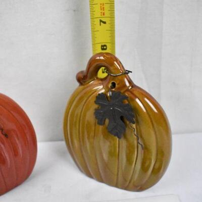 Pair of Glass Stand-up Pumpkins with Leaf Tags