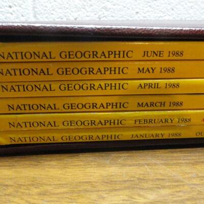 1988 National Geographic Magazine - complete set of 12 with faux leather cases Cases in great condition Books in normal good condition
