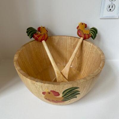 Solid Wood Rooster Salad Bowl