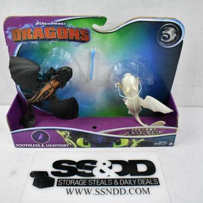 DreamWorks Dragons Legends Evolved, Toothless & Light Fury Dragon Figures - New