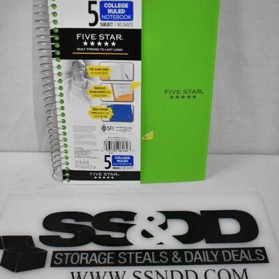 Mead Five Star 5-Subject College-Ruled Notebook, Bright Green, 9.5