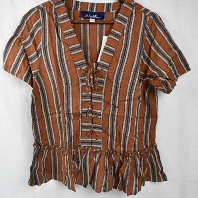 Brown Striped Blouse Women's Shirt Size Large by 
