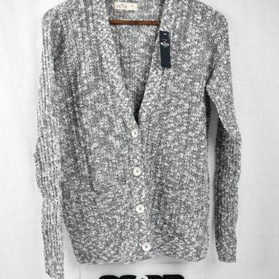 Women's Gray Cardigan Sweater Hollister. Medium, 4 Buttons 2 front pockets - New