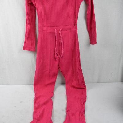 Women's Bright Pink Jumpsuit/Pants Ribbed Sweater Material, Size Medium - New