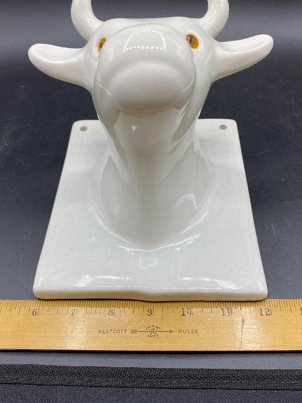 White Ceramic Cow Bull Wall Decor Hook Apron Holder EstateSales