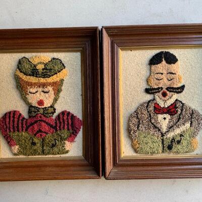 LOT 303  VINTAGE PUNCH NEEDLE ART GAY 90'S COUPLE