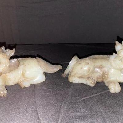 LOT#22: Pair of Carved Jade Foo Dogs