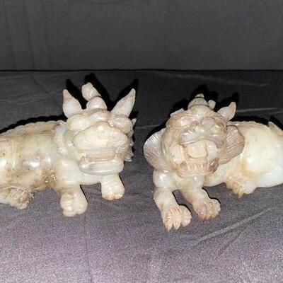 LOT#22: Pair of Carved Jade Foo Dogs