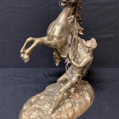 LOT#37: Signed Cousteau Horse with Rider Believed to be Bronze