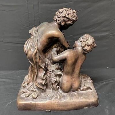 LOT#38: Signed Bronze Sculpture of Children with Goat