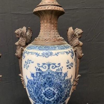 LOT#41: Pair of French Style Porcelain Capped Urns
