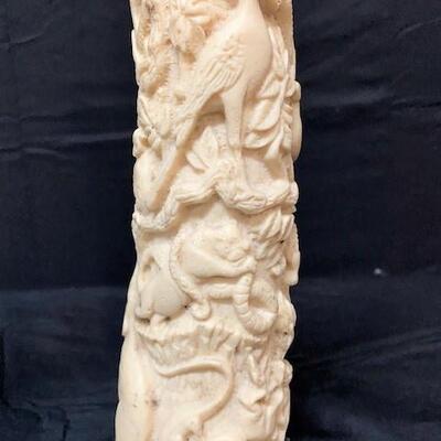 LOT#42: Pair of Faux Ivory Carved Tusks