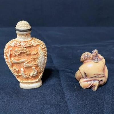LOT#49: 2 Carved Bone Asian Pieces