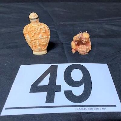 LOT#49: 2 Carved Bone Asian Pieces
