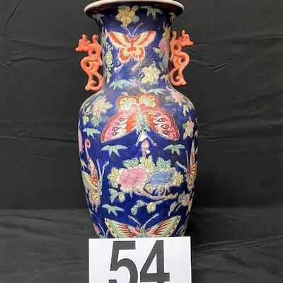 LOT#54:Tall Porcelain Asian Butterfly Vase