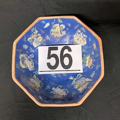 LOT#56: Blue Overglazed Signed Asian Bowl