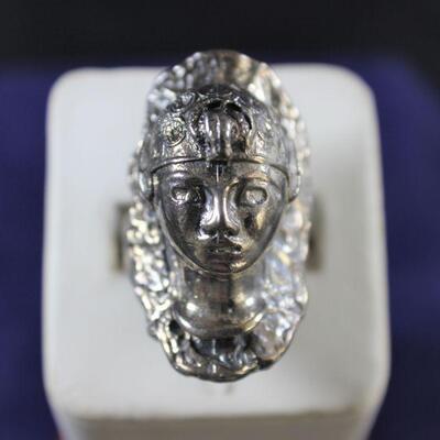 LOT#80: Marked Sterling Ring with Egyptian Motif 18.7g