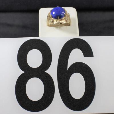 LOT#86: Stamped 10K Gold Men's Lapis Ring 15.3g