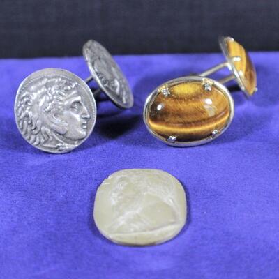 LOT#89: 2 Pairs of Tiger's Eye & Cameo Cufflinks