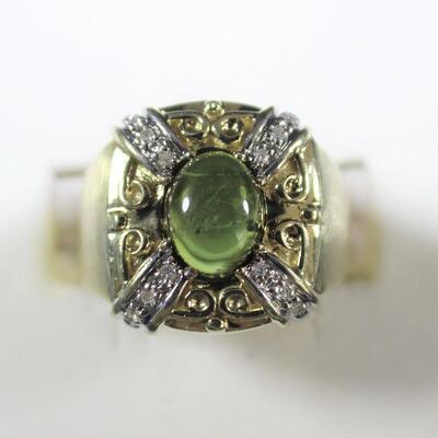 LOT#98: Stamped 14K Gold Multicolored Cabochon Ring 9.2g