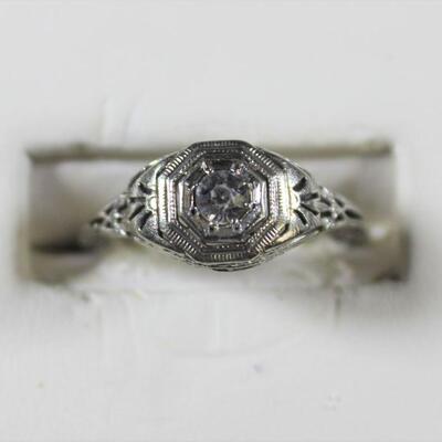 LOT#100: Stamped 18K Gold Art Deco Believed to be Diamond Ring 2.2g