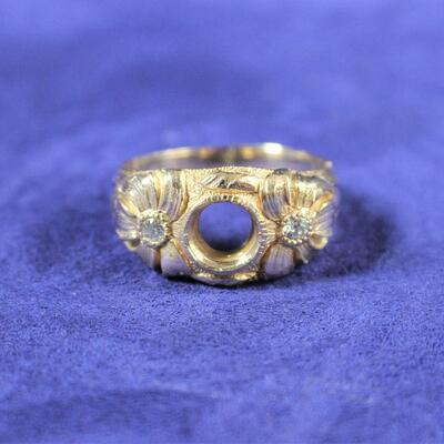 LOT#101: Stamped 14K Gold Ring - Missing Center Stone #1 6g