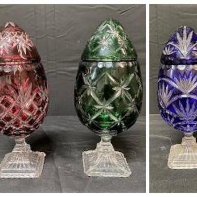 LOT#115: Cut Glass Eggs on Pedestal